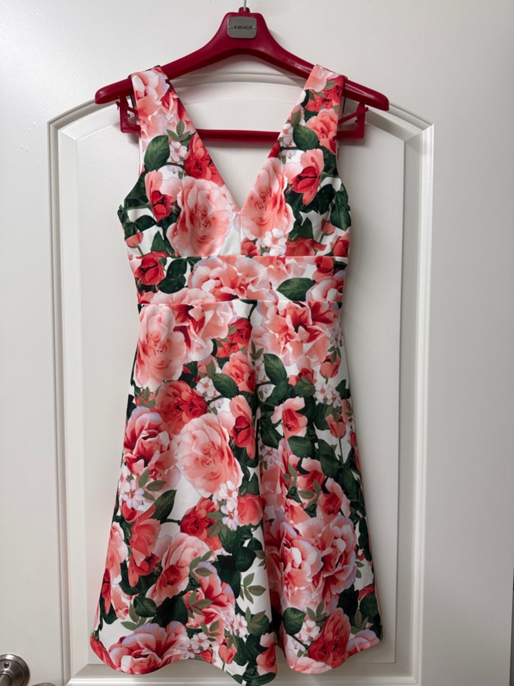 Calvin Klein White Dress with Coral & Green Floral Print